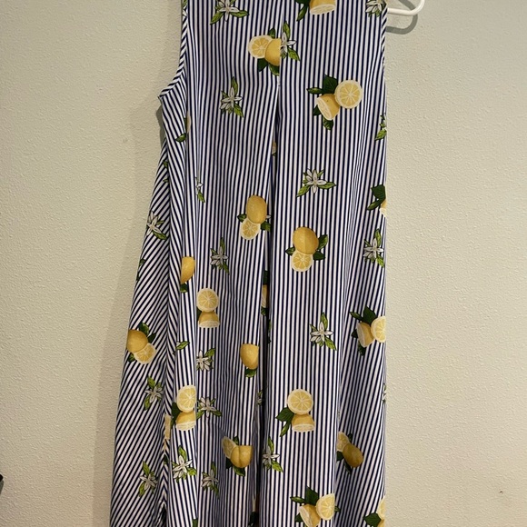 Navy and White Striped Sleeveless Shirt Dress with novelty lemon print. Size S - Picture 5 of 5